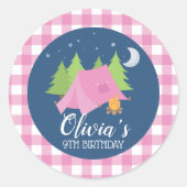 魅力的な誕生日招待状封筒用シールピンクプレイド ラウンドシール (正面)