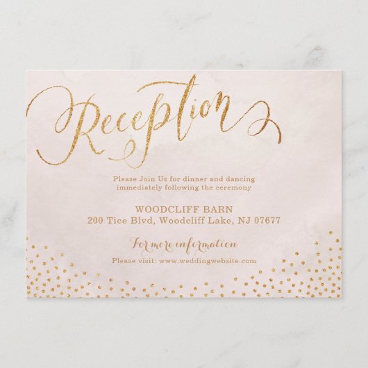 魅力的な赤面のばら色の金ゴールドの書道の披露宴カード エンクロージャーカード (正面)