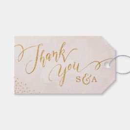 魅力的な赤面のグリッターのばら色の金ゴールドの書道は感謝していしています ギフトタグ