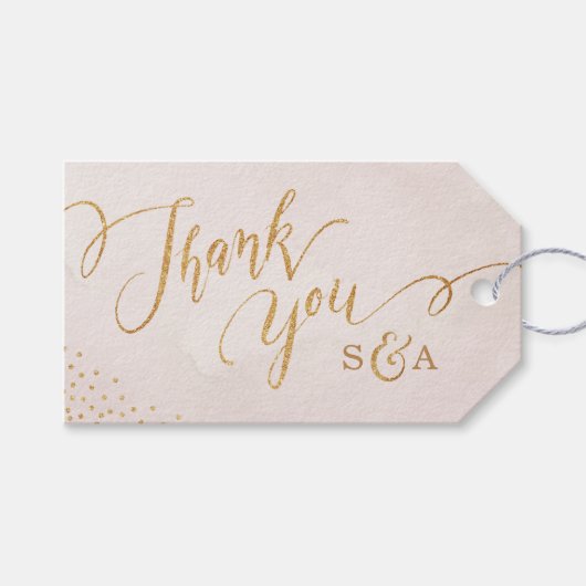 魅力的な赤面のグリッターのばら色の金ゴールドの書道は感謝していしています ギフトタグ (正面(横))
