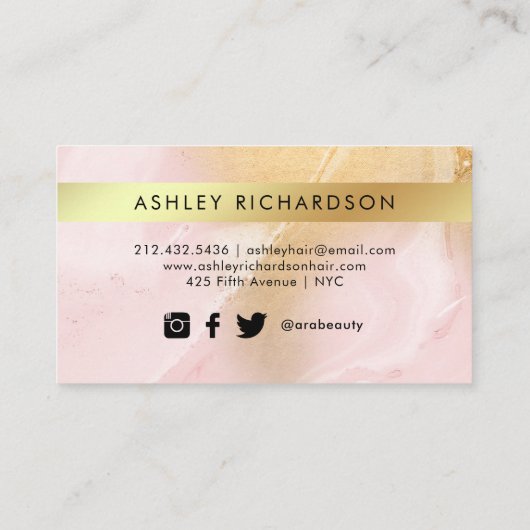 魅力的な赤面のピンクおよびフェイクな金ゴールドの会合媒体 名刺 (裏面)