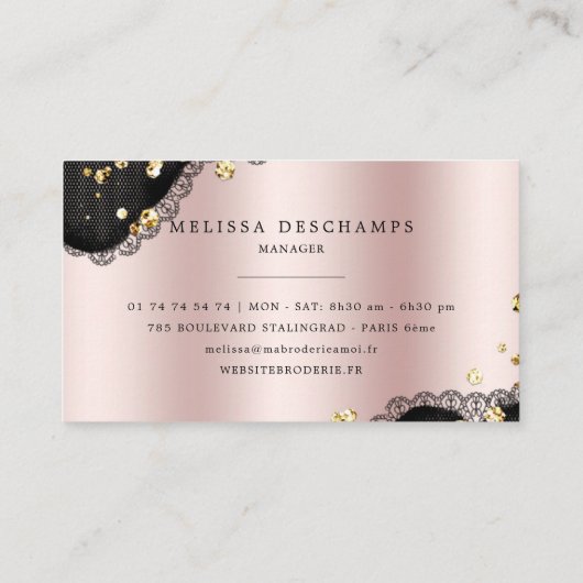 魅力的な赤面のピンクのグリッターのレースのランジェリー 名刺 (裏面)