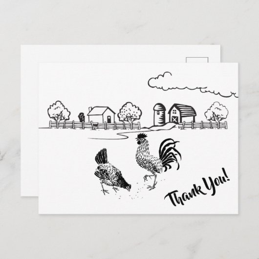 魅力的な農村の鶏小屋のイラスト - ニワトリとメスの鳥 ポストカード (正面/裏面)