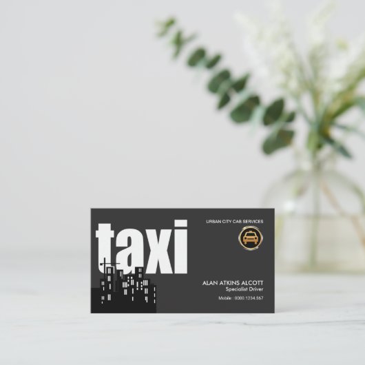 魅力的な都市シルエットタクシー 名刺 (スタンド正面)