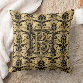 魅力的な金ゴールドおよび黒いダマスク織のプリントのモノグラムB クッション (ブランケット)