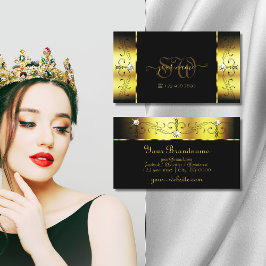 魅力的な金ゴールドと黒い偏平宝石モノグラム 名刺