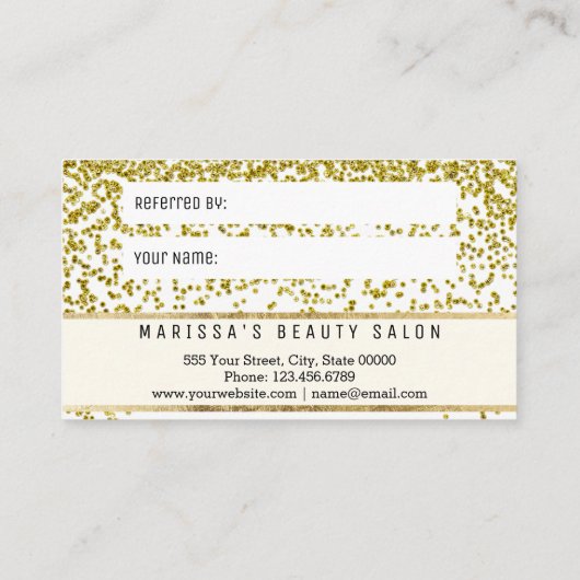 魅力的な金ゴールドによって斑点をつけられるグリッターの紹介カード 紹介カード (裏面)