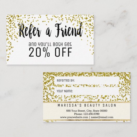 魅力的な金ゴールドによって斑点をつけられるグリッターの紹介カード 紹介カード (正面/裏面)