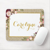 魅力的な金ゴールドのグリッターの水彩画のバーガンディのピンクのバラ マウスパッド (マウス)