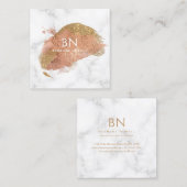 魅力的な金ゴールドのグリッターの白い大理石のモノグラム スクエア名刺 (正面/裏面)