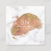 魅力的な金ゴールドのグリッターの白い大理石のモノグラム スクエア名刺 (正面)