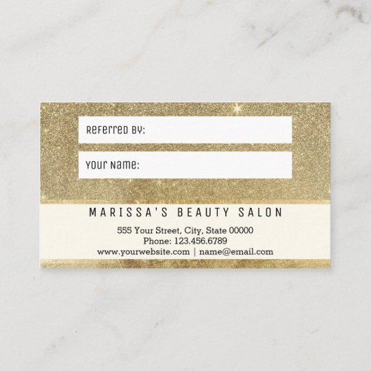 魅力的な金ゴールドのグリッターの網の紹介カード 紹介カード (裏面)