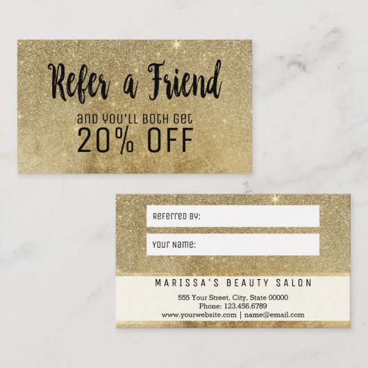 魅力的な金ゴールドのグリッターの網の紹介カード 紹介カード (正面/裏面)