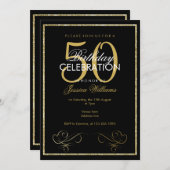 魅力的な金ゴールドのグリッターフレームの女性の第50誕生日 招待状 (正面/裏面)