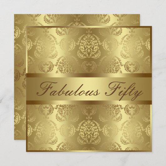 魅力的な金ゴールドのダマスク織エレガントですばらしい50 招待状 (正面/裏面)