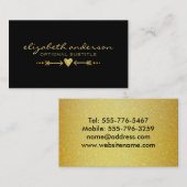 魅力的な金ゴールドのフェイクなグリッター-ハート及び矢のモチーフ 名刺 (正面/裏面)