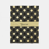 魅力的な金ゴールドの水玉模様の黒 フリースブランケット (正面)