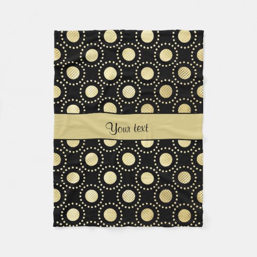 魅力的な金ゴールドの水玉模様の黒 フリースブランケット (正面)