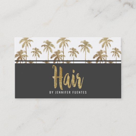 魅力的な金ゴールドの熱帯ヤシの木の美容師 名刺 (正面)