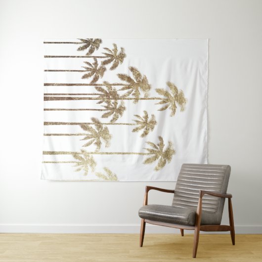 魅力的な金ゴールドの白の熱帯ヤシの木 タペストリー (インサイチュ(横))