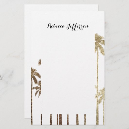 魅力的な金ゴールドの白の熱帯ヤシの木 便箋 (正面/裏面)