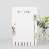 魅力的な金ゴールドの白の熱帯ヤシの木 便箋 (スタンド正面)