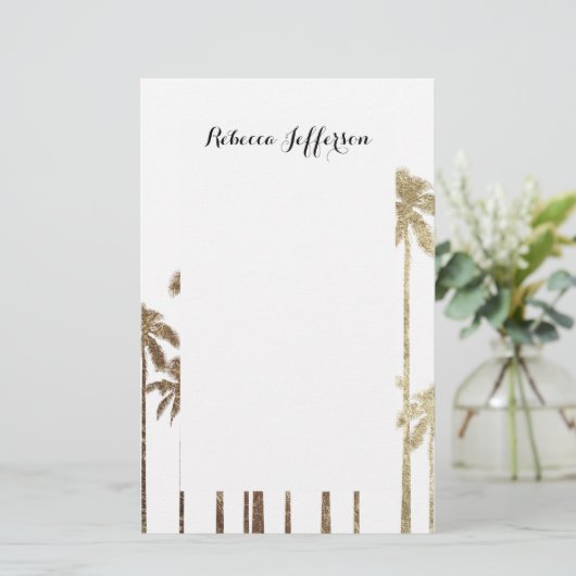 魅力的な金ゴールドの白の熱帯ヤシの木 便箋 (スタンド正面)