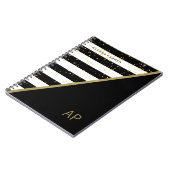 魅力的な金ゴールドの紙吹雪および白黒ストライプ ノートブック (左側)