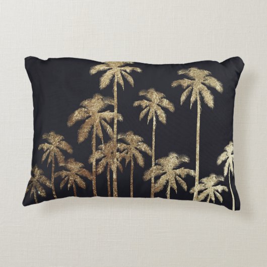 魅力的な金ゴールドの黒の熱帯ヤシの木 アクセントクッション (裏面)