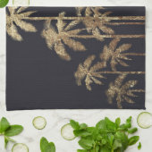 魅力的な金ゴールドの黒の熱帯ヤシの木 キッチンタオル (折り畳み)