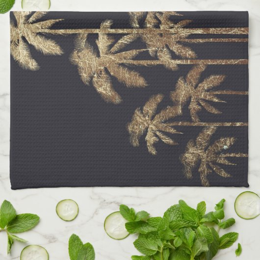 魅力的な金ゴールドの黒の熱帯ヤシの木 キッチンタオル (折り畳み)