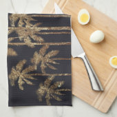 魅力的な金ゴールドの黒の熱帯ヤシの木 キッチンタオル (四つ折り)