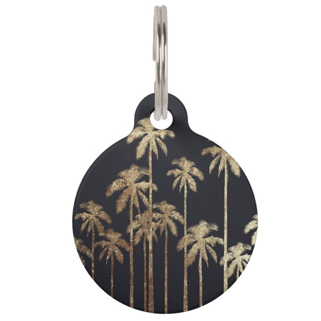 魅力的な金ゴールドの黒の熱帯ヤシの木 ペット　ネームタグ (裏面)