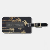 魅力的な金ゴールドの黒の熱帯ヤシの木 ラゲッジタグ (正面横)