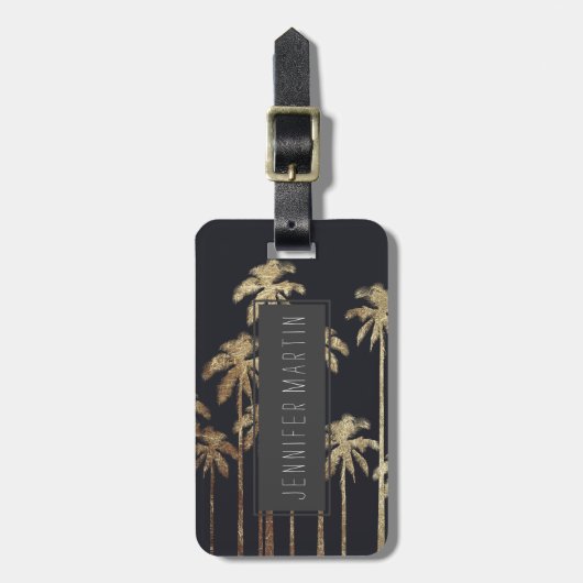 魅力的な金ゴールドの黒の熱帯ヤシの木 ラゲッジタグ (正面縦)