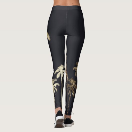 魅力的な金ゴールドの黒の熱帯ヤシの木 レギンス (裏面)