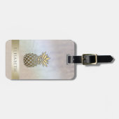 魅力的な金ゴールドエレガントパイナップルのホログラフィー ラゲッジタグ (正面横)