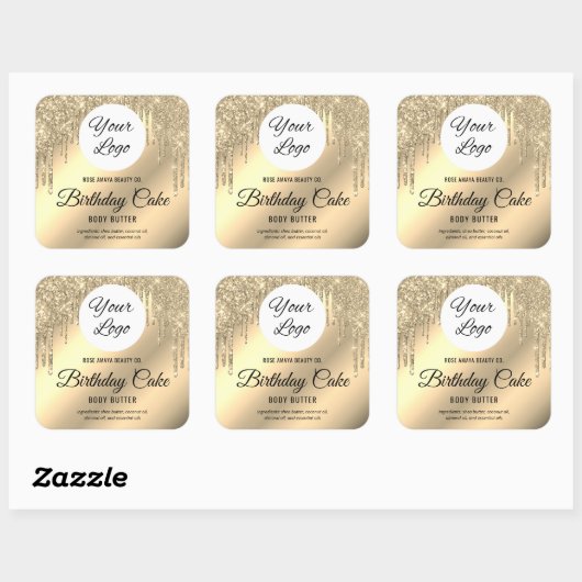 魅力的な金ゴールドグリッタードリッピング製品ステッカー スクエアシール (シート)