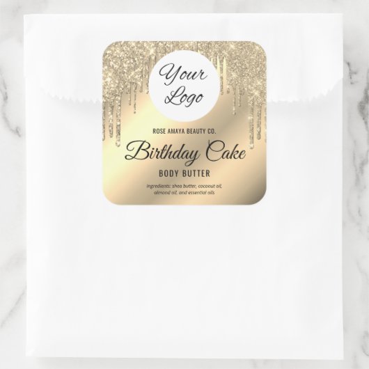 魅力的な金ゴールドグリッタードリッピング製品ステッカー スクエアシール (バッグ)