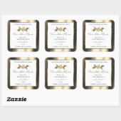 魅力的な金ゴールドグリッターフローラホワイト製品ラベル スクエアシール (シート)