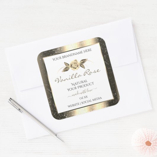 魅力的な金ゴールドグリッターフローラホワイト製品ラベル スクエアシール (封筒)