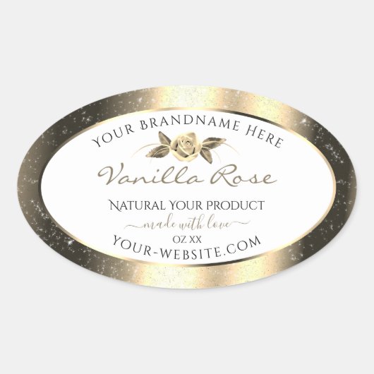魅力的な金ゴールドグリッターフローラホワイト製品ラベル 楕円形シール (正面)