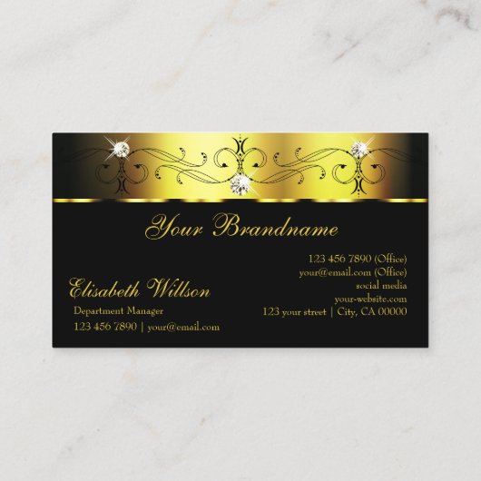 魅力的な金ゴールドブラックのロゴ付き四角い宝石 名刺 (裏面)