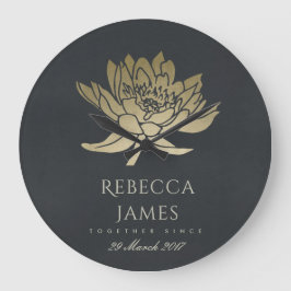 魅力的な金ゴールドブルーブラックロータス日付のギフトを保存 ラージ壁時計