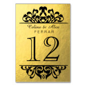 魅力的な金ゴールドホイルの華麗さのテーブルは|の金ゴールドの黒に番号を付けます テーブルナンバー (正面)