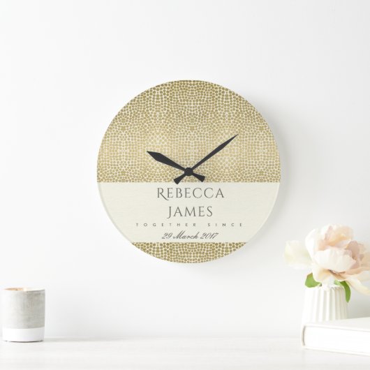 魅力的な金ゴールドホワイトモザイクドット日付のギフトを保存 ラージ壁時計 (ホーム)