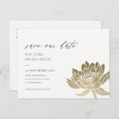 魅力的な金ゴールドホワイトロータスフローラの日付を保存 案内ポストカード (正面/裏面)