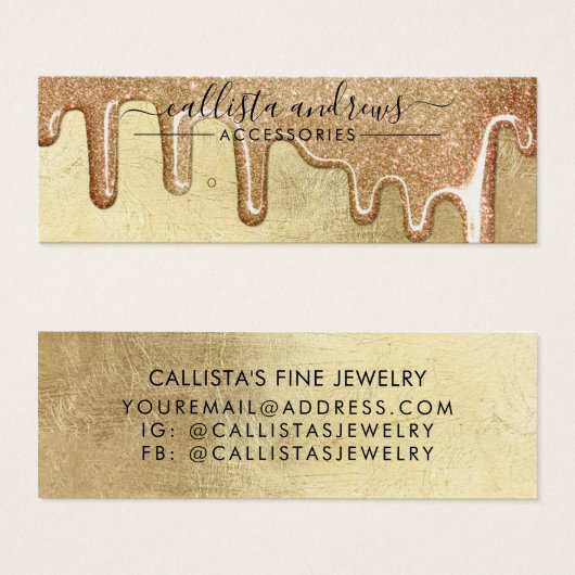 魅力的な金ゴールド厚いグリッタードリップスイヤリングディスプレイ (正面&裏面)