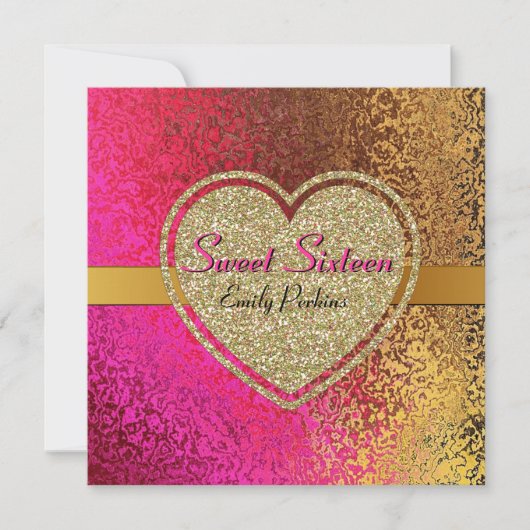 魅力的な金ゴールド及びピンクのカスタムなSweet sixteenの招待状 招待状 (正面)