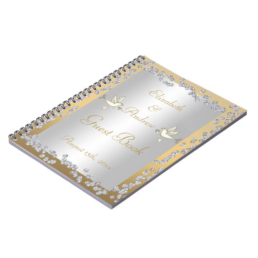 魅力的な金ゴールド及び銀製のダイヤモンドの鳩の来客名簿 ノートブック (左側)